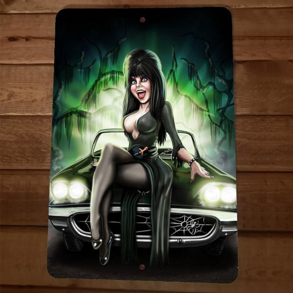 Wild Elvira‎ on Car Cartoon 8x12 Metal Wall Sign